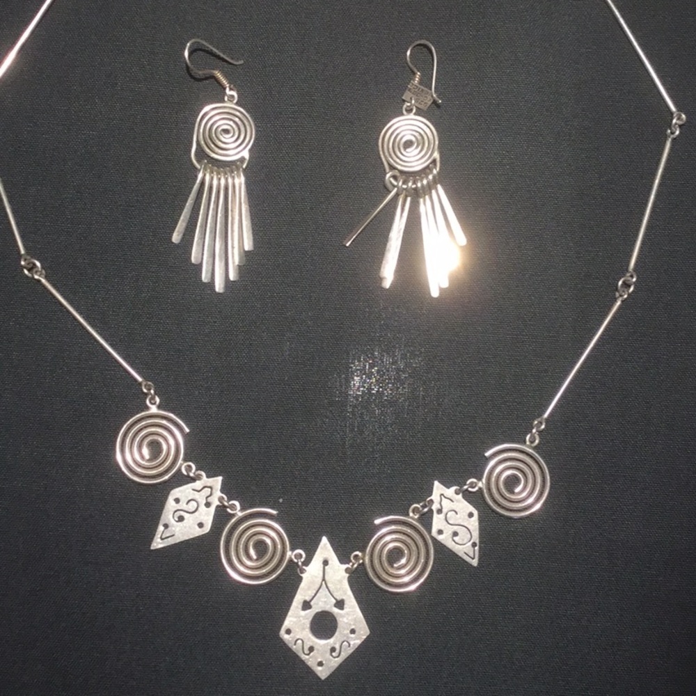 Silver Necklace and Earrings